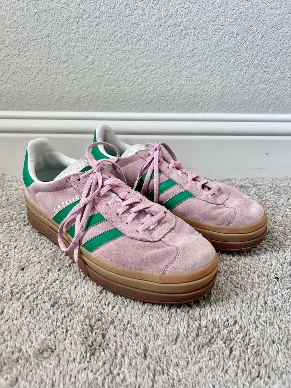 Adidas Gazelle Bold Sneakers Pink Green Suede Size 11